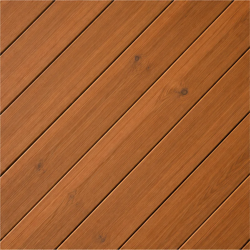 Close-up of warm brown Cedar or Lunawood deck boards laid diagonally